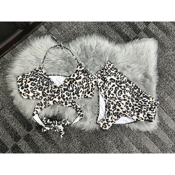 Leopard Wrap Around 2pc Women's Plus Size 3xl Swim Suit W/Tummy Control - Picture 1 of 3